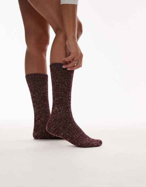 ASOS DESIGN - Gebreide sokken van gemengde garen in bordeauxrood en roze, 2 van 3