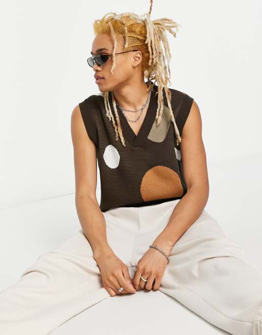 ASOS DESIGN - Gebreide spencer in bruin met stippen