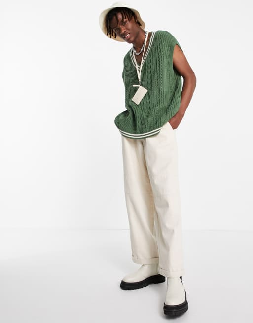 ASOS DESIGN - Gebreide spencer in flesgroen met een gekleurd randje