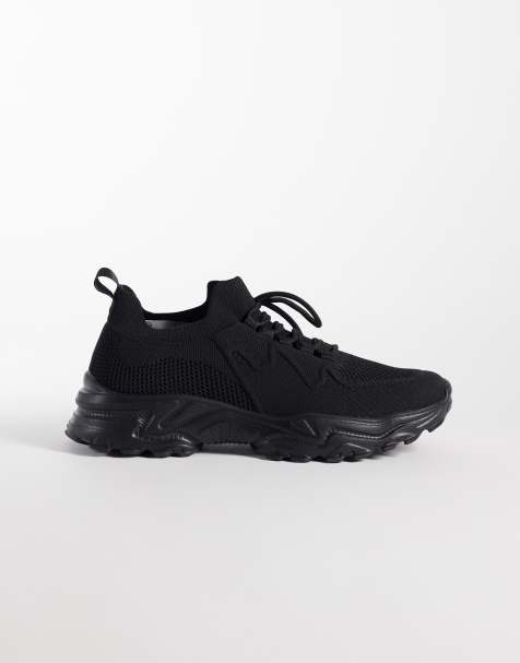 ASOS DESIGN - Gebreide sportsneakers met veters in zwart - view 1