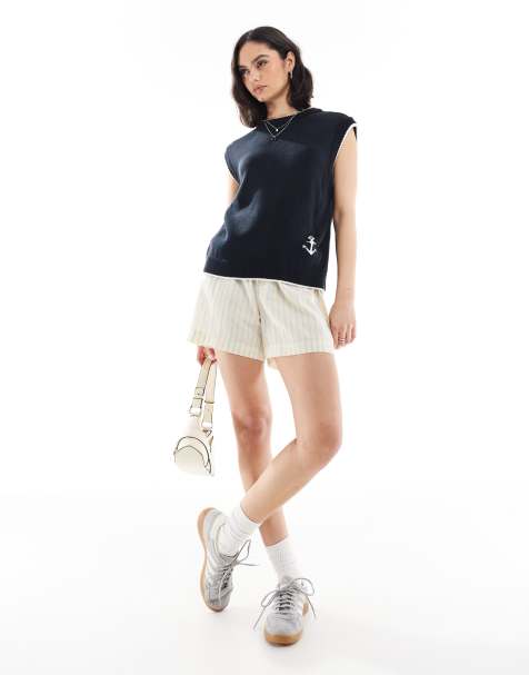 ASOS DESIGN - Gebreide tanktop met contrasterend anker in marineblauw - view 1