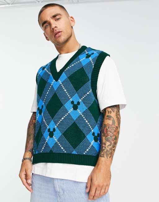 ASOS DESIGN - Gebreide tanktop met Disney Mickey Mouse-print in groen & blauw