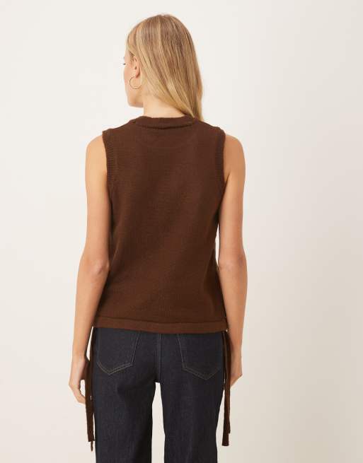 ASOS DESIGN - Gebreide tanktop met gerimpeld detail in bruin, 3 van 4