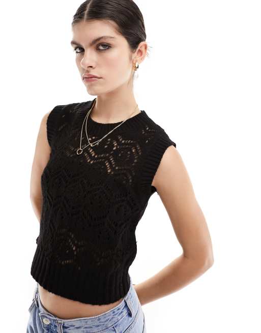 ASOS DESIGN - Gebreide tanktop met open steken in zwart