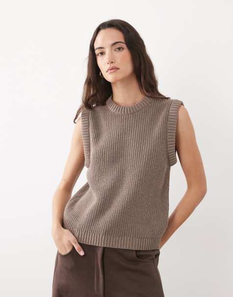 ASOS DESIGN - Gebreide tanktop met ronde hals in mokka - view 1