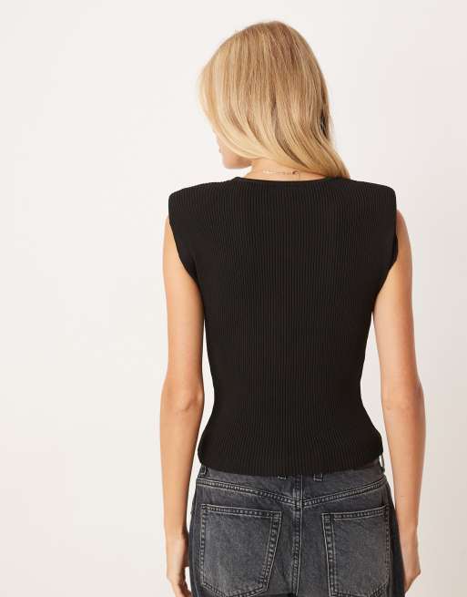 ASOS DESIGN - Gebreide tanktop met schoudervullingen in zwart, 4 van 4