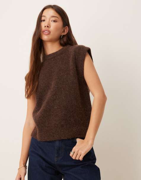 ASOS DESIGN - Gebreide tanktop van premium wol en alpaca in chocoladebruin - view 1