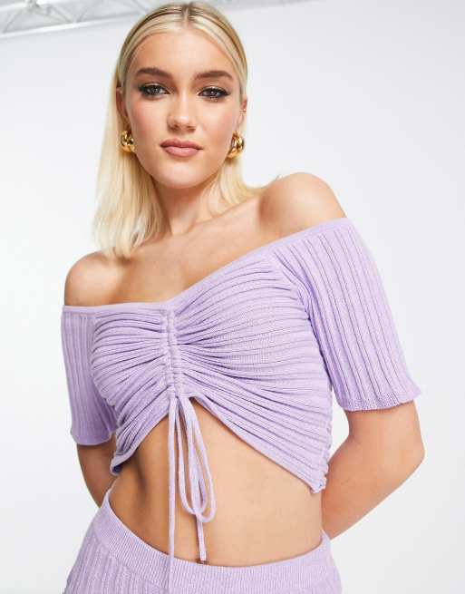 ASOS DESIGN - Gebreide top met blote schouders en gerimpelde voorkant, deel van co-ord set, 3 van 4
