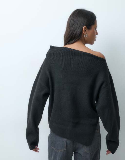ASOS DESIGN gebreide top met blote schouders in zwart, 5 van 5