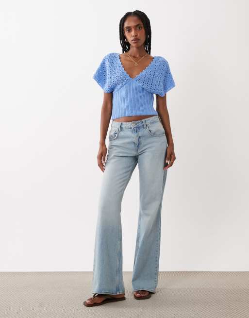 ASOS DESIGN gebreide top met diepe hals en bandje in aqua, 2 van 4
