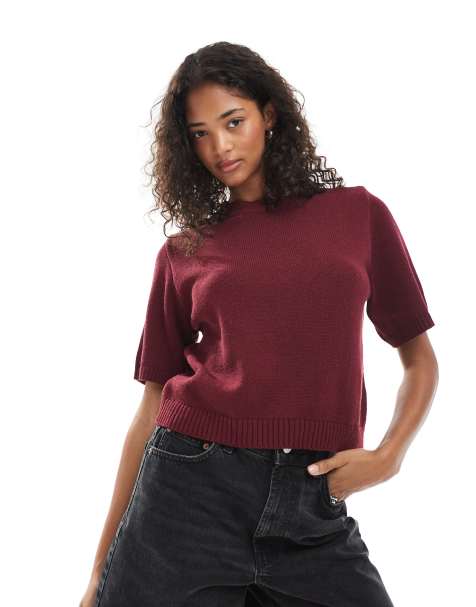 ASOS DESIGN - Gebreide top met halflange mouwen in rood - view 1