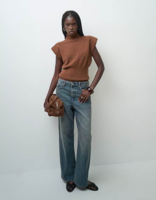 ASOS DESIGN gebreide top met hoge hals en schoudervullingen in bruin, 3 van 4