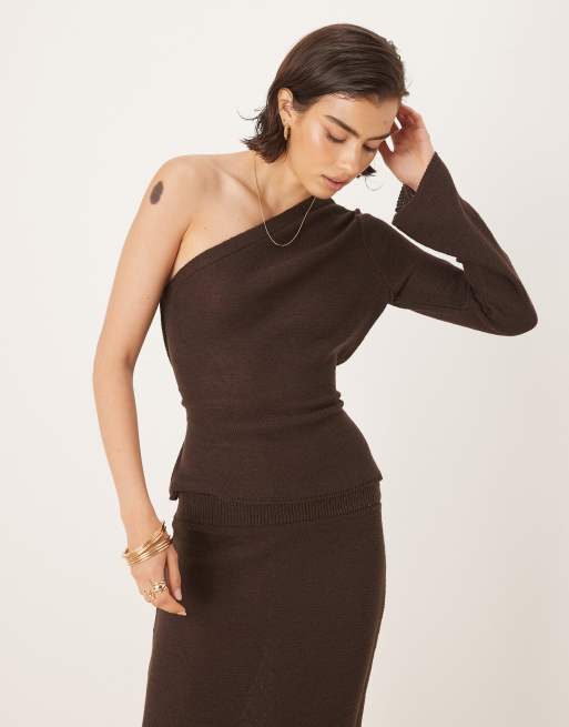 ASOS DESIGN - Gebreide top met lange mouwen en losse snit in chocoladebruin