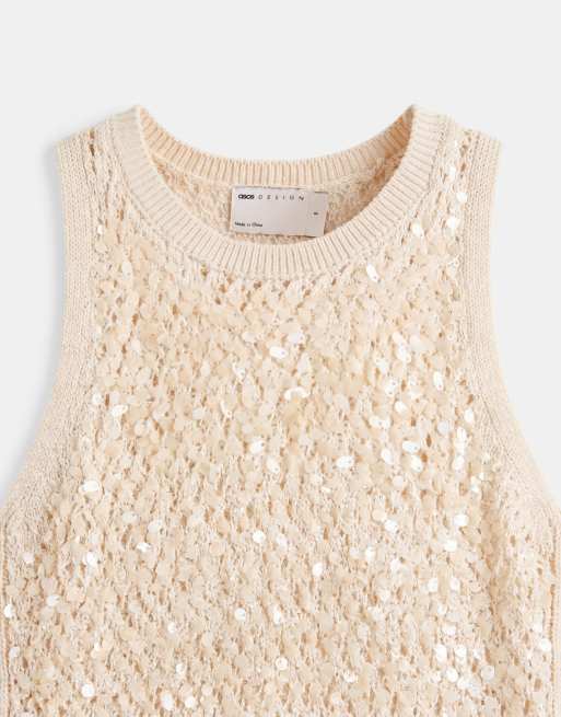ASOS DESIGN - Gebreide top met lovertjes aan de voorkant in crème, 7 van 8