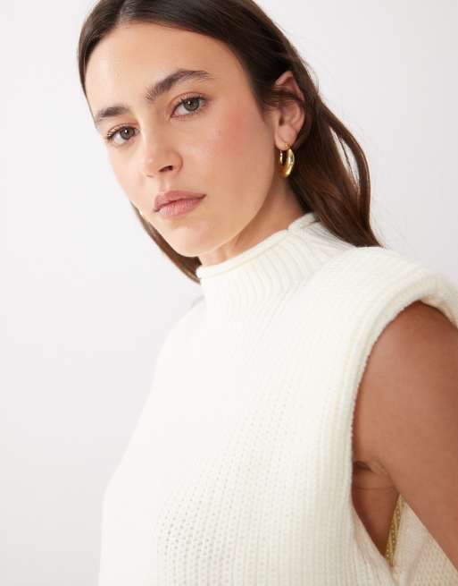 ASOS DESIGN gebreide top met opvallende schouders in crème, 3 van 4