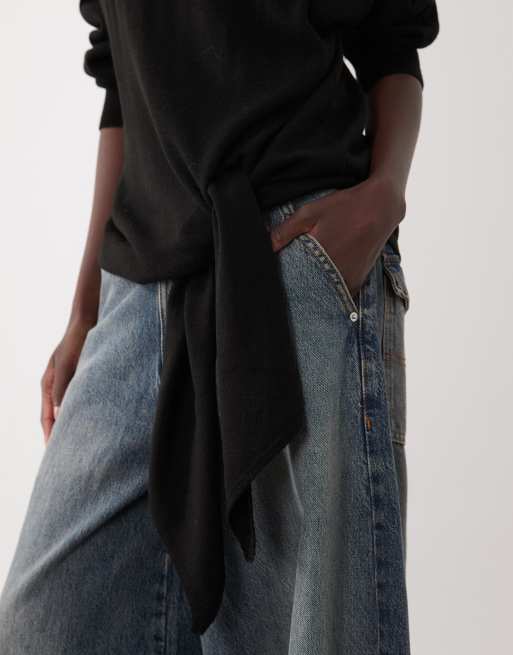 ASOS DESIGN gebreide top met strik aan de zijkant in zwart, 4 van 4