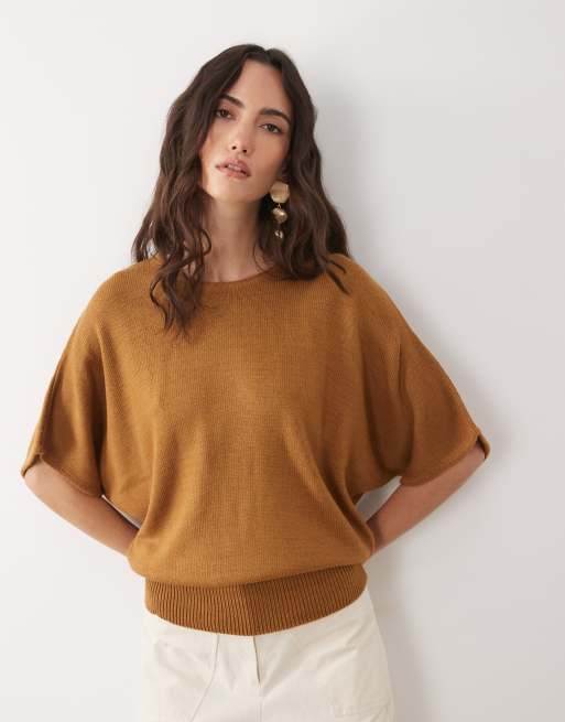 ASOS DESIGN - Gebreide top met vleermuismouwen in bruin, 3 van 4
