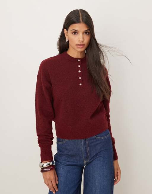 ASOS DESIGN - Gebreide top van alpaca wolmix in bordeauxrood