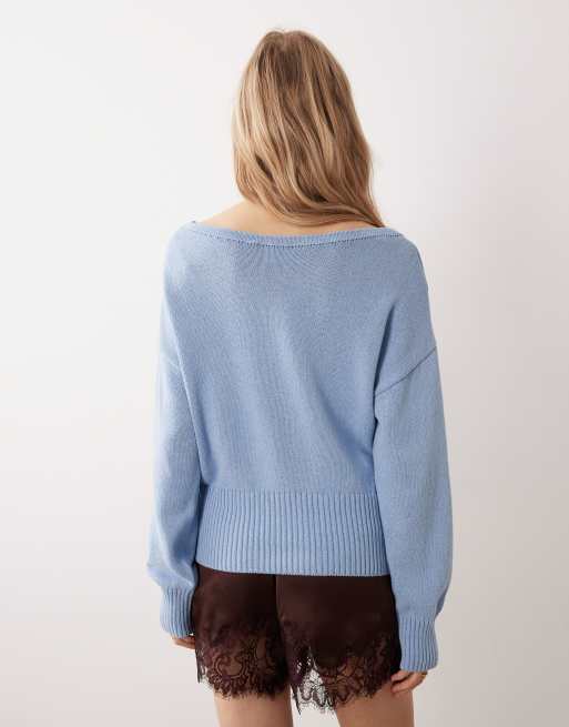 ASOS DESIGN - Gebreide trui met blote schouder in lichtblauw, 4 van 4