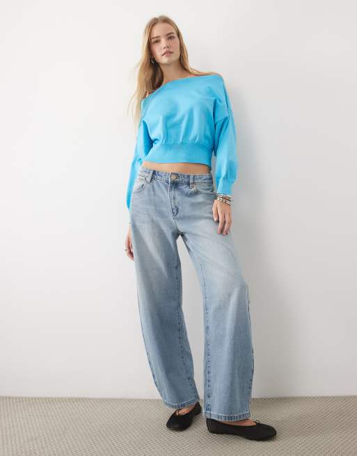 ASOS DESIGN gebreide trui met blote schouders in turquoise, 2 van 4