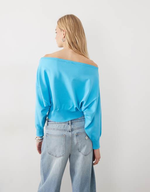 ASOS DESIGN gebreide trui met blote schouders in turquoise, 3 van 4
