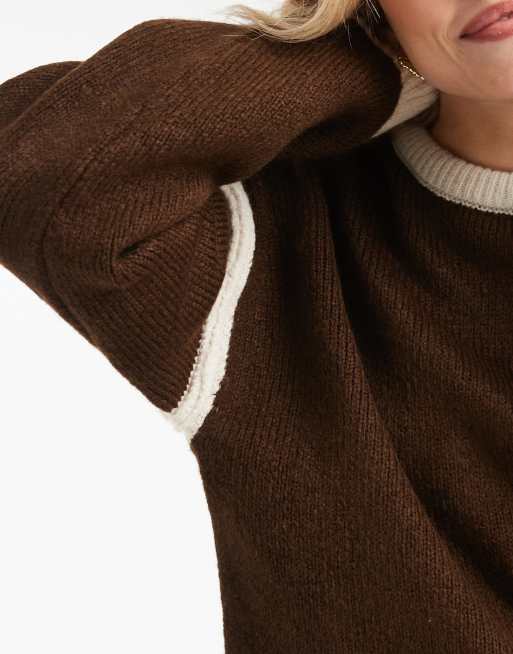 ASOS DESIGN - Gebreide trui met contrasterend detail in bruin, 3 van 4