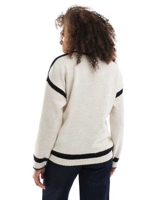 ASOS DESIGN - Gebreide trui met contrasterende naden in lichtbeige, 4 van 4