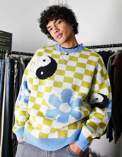 ASOS DESIGN - Gebreide trui met dambord- en yin yang-patroon