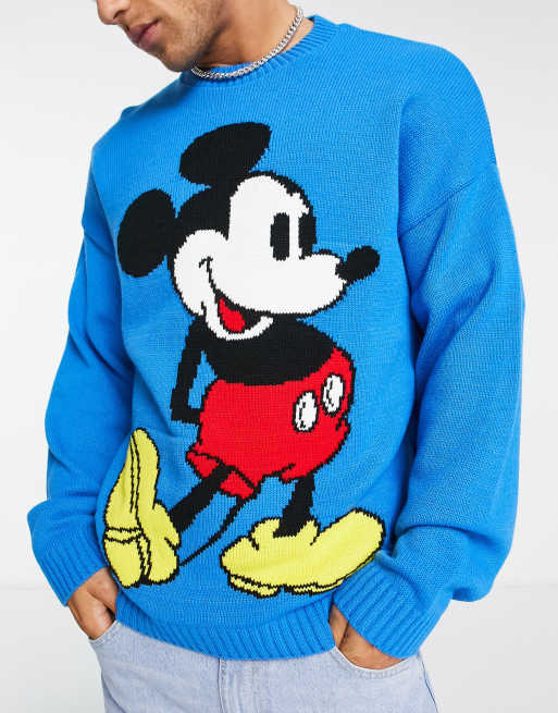 omverwerping barricade inch ASOS DESIGN - Gebreide trui met Disney Mickey Mouse-print in blauw | ASOS