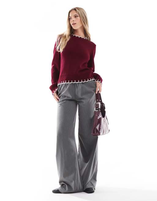 ASOS DESIGN - Gebreide trui met festonsteken in bordeauxrood, 3 van 4