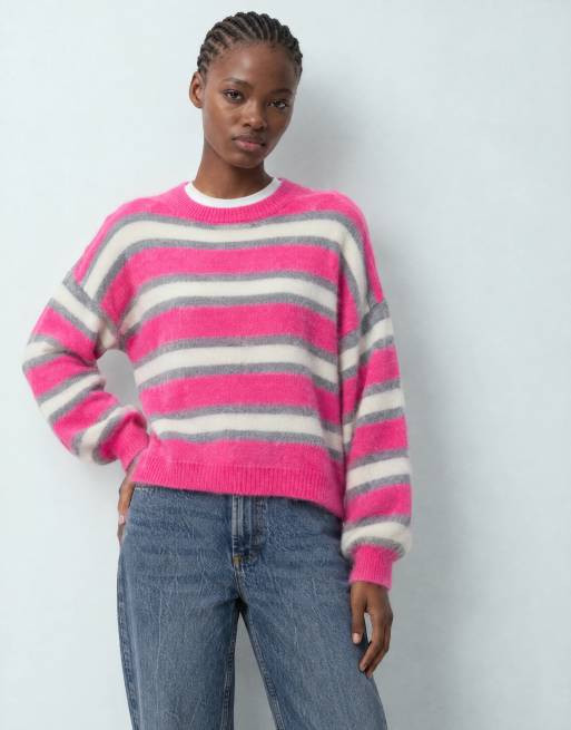 ASOS DESIGN gebreide trui met geborstelde strepen in roze en grijs, 6 van 9