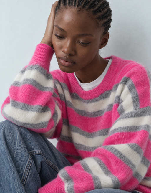 ASOS DESIGN gebreide trui met geborstelde strepen in roze en grijs, 8 van 9