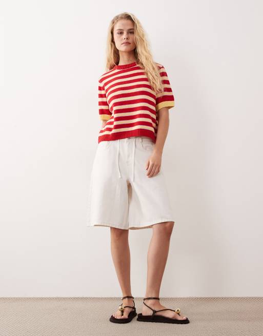 ASOS DESIGN - Gebreide trui met halflange mouwen en rode strepen, 2 van 4