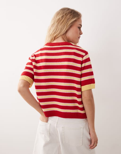 ASOS DESIGN - Gebreide trui met halflange mouwen en rode strepen, 3 van 4