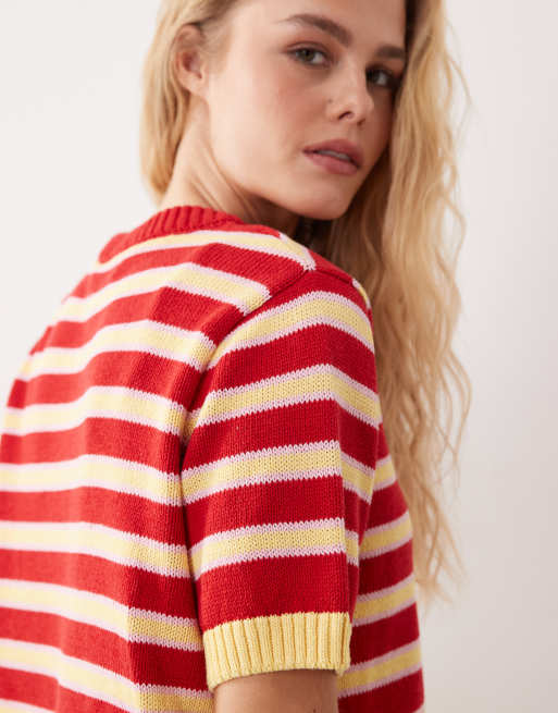 ASOS DESIGN - Gebreide trui met halflange mouwen en rode strepen, 4 van 4