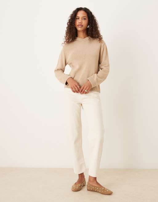 ASOS DESIGN - Gebreide trui met hoge V-hals in honing beige, 4 van 4