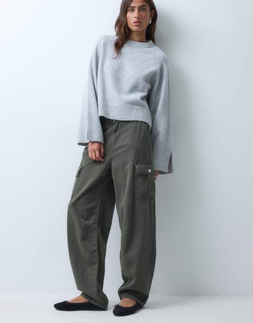 ASOS DESIGN gebreide trui met lange mouwen en splitdetail in grijs, 2 van 5