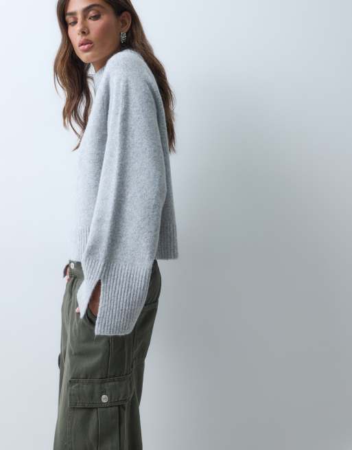 ASOS DESIGN gebreide trui met lange mouwen en splitdetail in grijs, 5 van 5