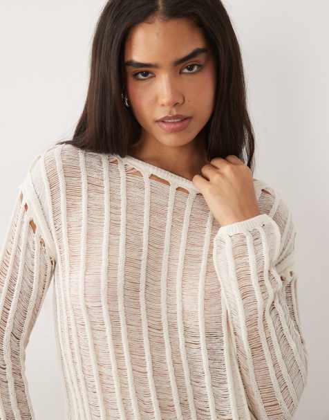 ASOS DESIGN - Gebreide trui met opengewerkte steken in ecru - view 1