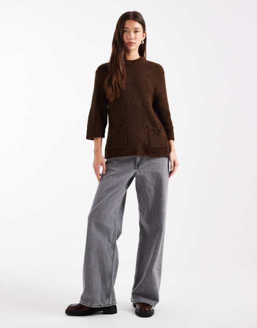 ASOS DESIGN - Gebreide trui met opgestikte zakken in bruin, 3 van 4
