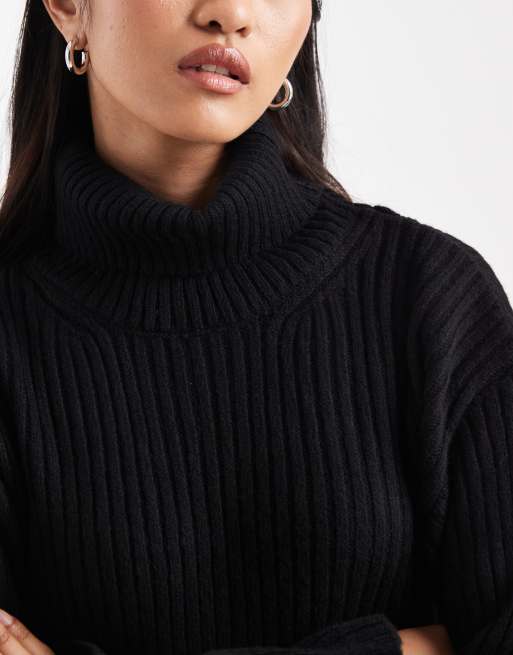 ASOS DESIGN - Gebreide trui met opstaande boord in zwart, 2 van 4