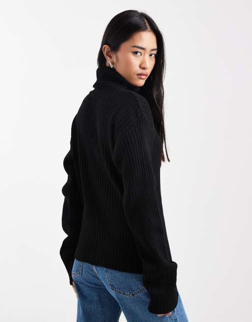 ASOS DESIGN - Gebreide trui met opstaande boord in zwart, 4 van 4
