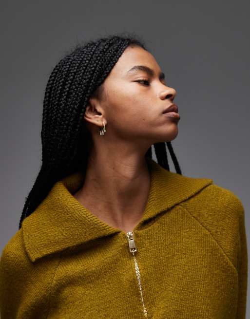 ASOS DESIGN - Gebreide trui met rits en aangesloten taille in olijfgroen, 3 van 4