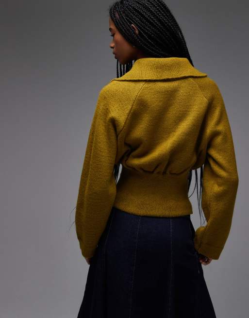 ASOS DESIGN - Gebreide trui met rits en aangesloten taille in olijfgroen, 4 van 4