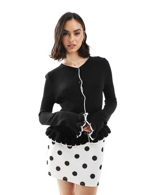 ASOS DESIGN - Gebreide trui met ronde hals en festonsteekdetail in zwart