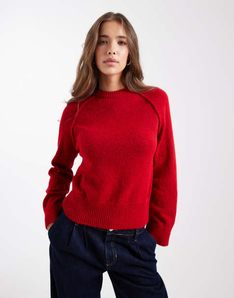 ASOS DESIGN - Gebreide trui met ronde hals en raglanmouwen in rood - view 1