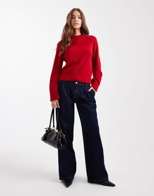 ASOS DESIGN - Gebreide trui met ronde hals en raglanmouwen in rood, 2 van 4