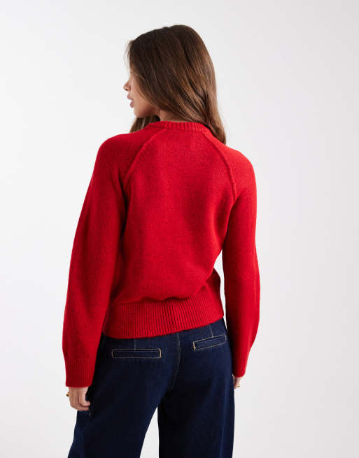 ASOS DESIGN - Gebreide trui met ronde hals en raglanmouwen in rood, 4 van 4