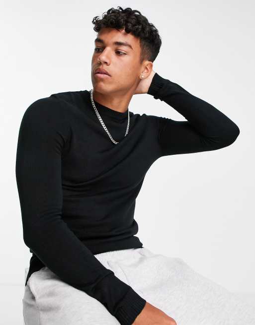 ASOS Design - Gebreide trui met ronde hals in zwart
