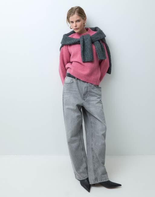 ASOS DESIGN gebreide trui met ronde hals van wol in roze, 2 van 10
